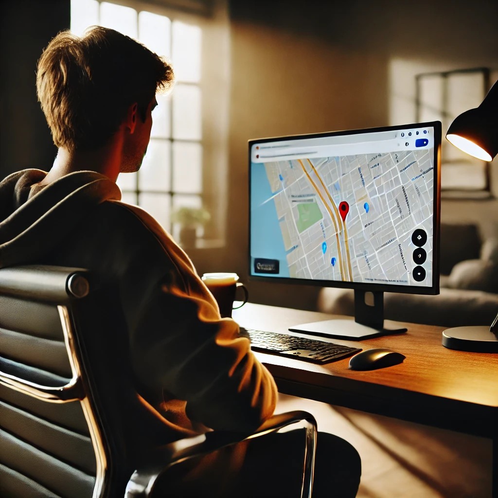 A person looking at a Google local business listing on his computer screen.