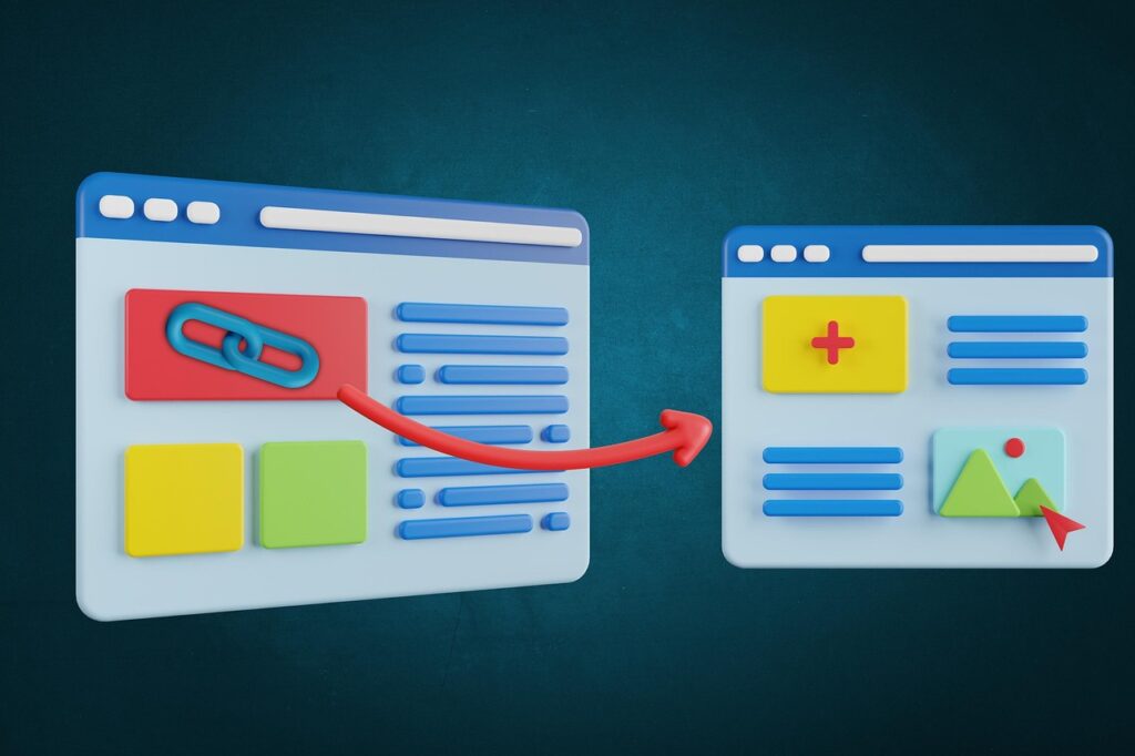 Graphical representation of website link pointing to another website.